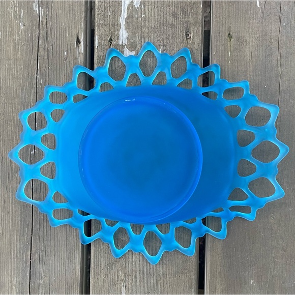 Westmoreland Glass Doric Open Lace Blue Satin Glass Console Centerpiece Bowl - Picture 15 of 15